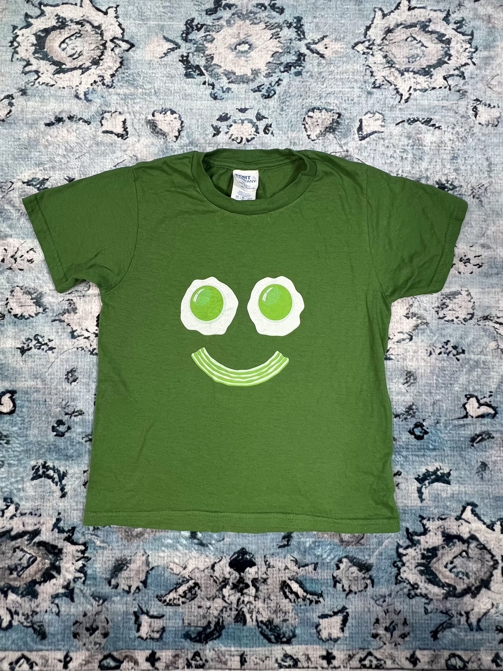 Port & Company Youth XS Green‎ Breakfast Eggs and Bacon Smile Graphic T-Shirt